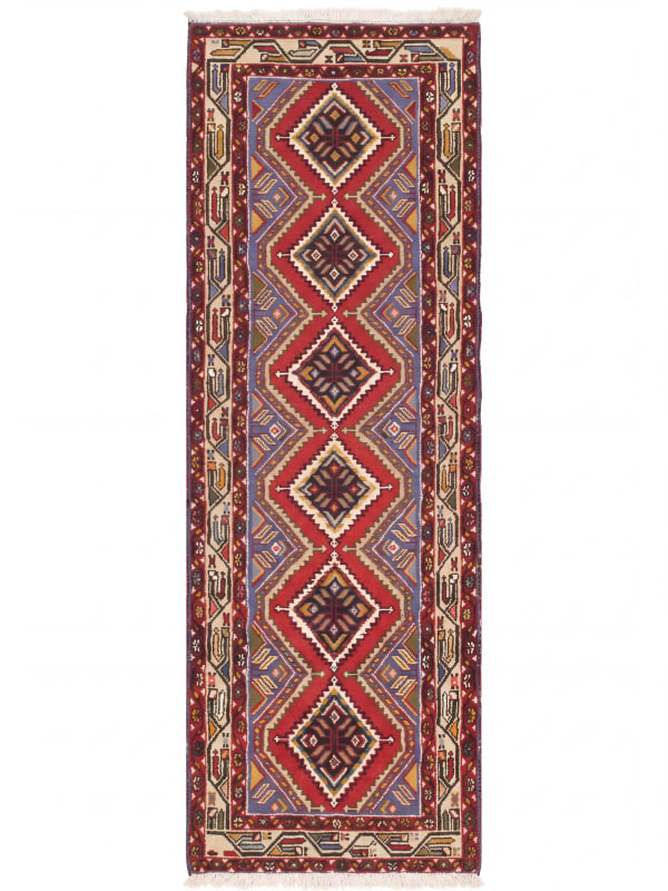 Hamadan Stepped Diamond Red Runner, Hamadan tribal rug, in madder red, Wool, 79x326 cm, Nasim Carpets Malaysia