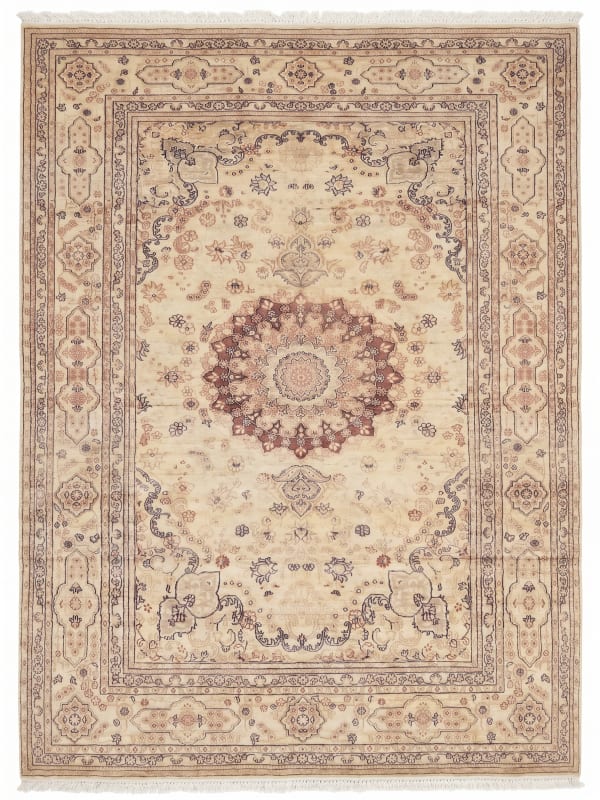Qum Medallion Ivory, Iran persian rug, in antique ivory, Pure Silk, 122x183 cm, Nasim Carpets Malaysia