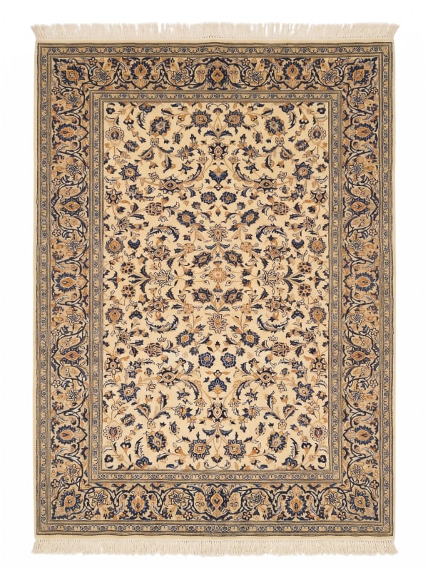 Kashan All-Over Ivory Navy, Iran persian rug, in ivory cream, Wool, 213x305 cm, Nasim Carpets Malaysia