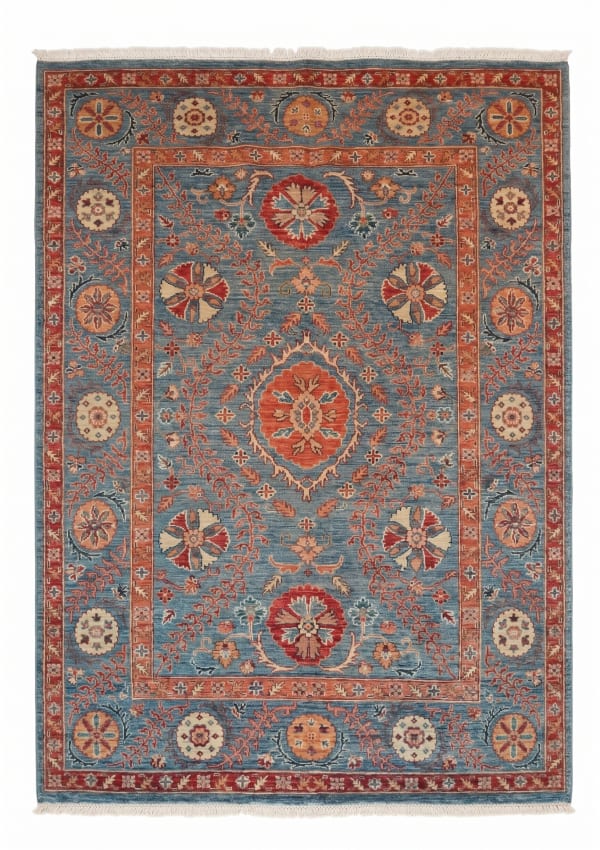 Mamluk Vase Floral Slate Blue, Peshawar, Pakistan (Chobi / Afghan-Mamluk tradition) tribal rug, in slate blue, Wool, 152x213 cm, Nasim Carpets Malaysia