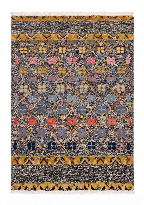 Gabbeh Lattice Floral Charcoal, Qashqai Tribal Region, Fars Province, Iran modern rug, in charcoal black, Wool, 122x183 cm, Nasim Carpets Malaysia