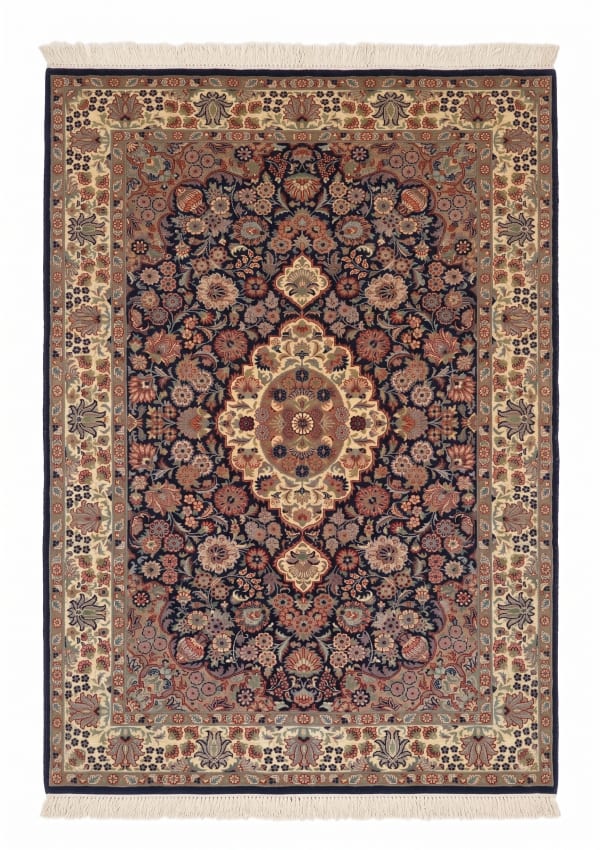 Pakistani Medallion Floral Navy, Pakistan persian rug, in midnight navy, Wool, 140x213 cm, Nasim Carpets Malaysia