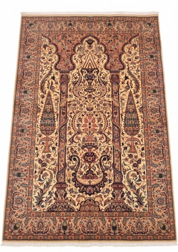Pakistani Mihrab Tree of Life Ivory, Lahore, Pakistan persian rug, in antique ivory, Wool, 140x213 cm, Nasim Carpets Malaysia