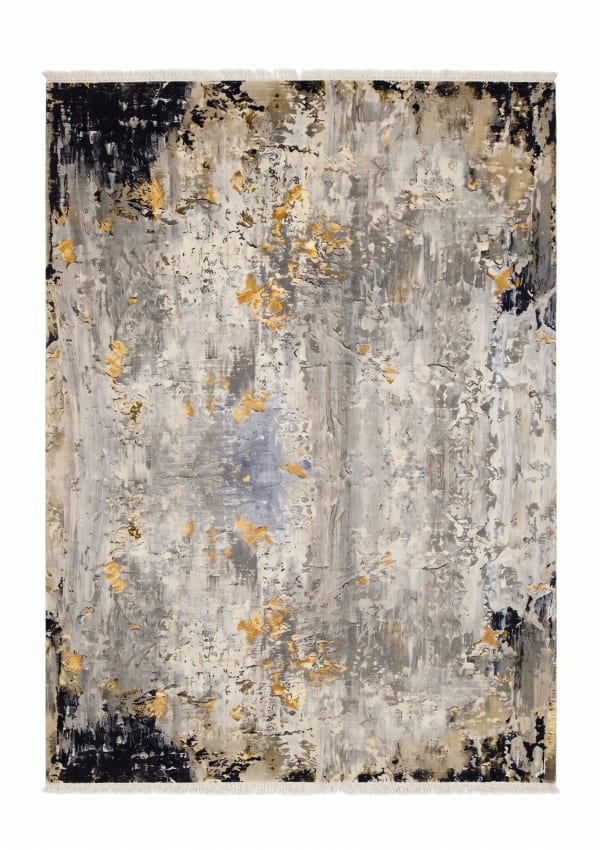 Contemporary Abstract Distressed Silver Gold, Contemporary, likely India (Jaipur) modern rug, in ash silver, Wool, 152x244 cm, Nasim Carpets Malaysia