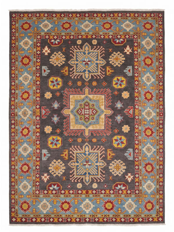 Kazak Medallion Charcoal, Caucasian-style, Afghan-Kazak (likely Kabul or Ghazni province, Afghanistan) tribal rug, in charcoal grey, Wool, 171x244 cm, Nasim Carpets Malaysia