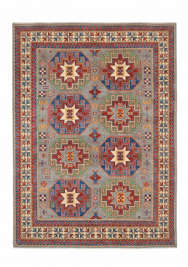 Kazak Medallion Star Grey, Caucasian Kazak, Afghanistan (revival weaving) tribal rug, in slate grey, Wool, 171x244 cm, Nasim Carpets Malaysia
