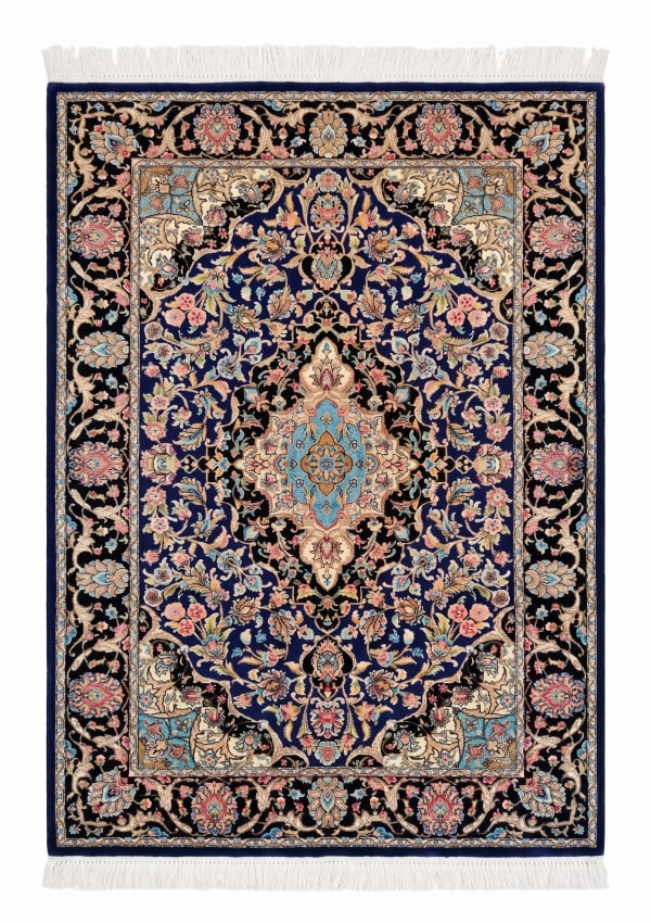 Isfahan Medallion Floral Navy, Isfahan, Iran bespoke rug, in royal navy, Jute, 91x152 cm, Nasim Carpets Malaysia