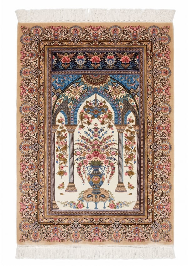 Qom Prayer Arch Ivory, Qom (Qum), Iran bespoke rug, in ivory, Jute, 91x152 cm, Nasim Carpets Malaysia