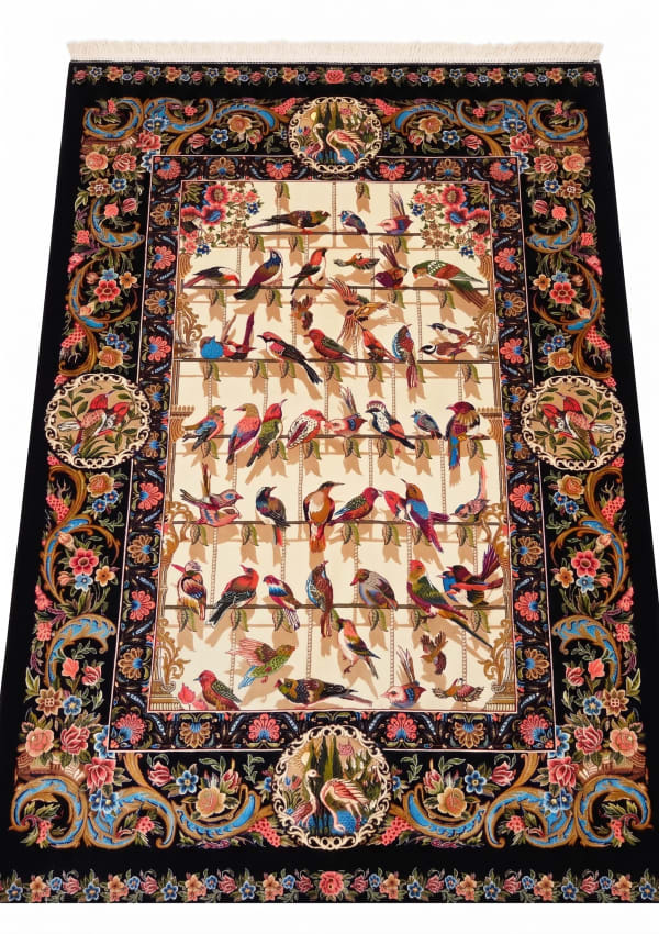 Isfahan Bird Garden Ivory, Isfahan, Iran bespoke rug, in antique ivory, Jute, 91x152 cm, Nasim Carpets Malaysia