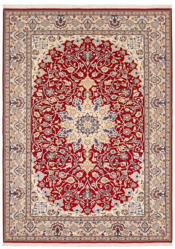 Nain Medallion Floral Red, Nain persian rug, in madder red, Wool, 168x268 cm, Nasim Carpets Malaysia