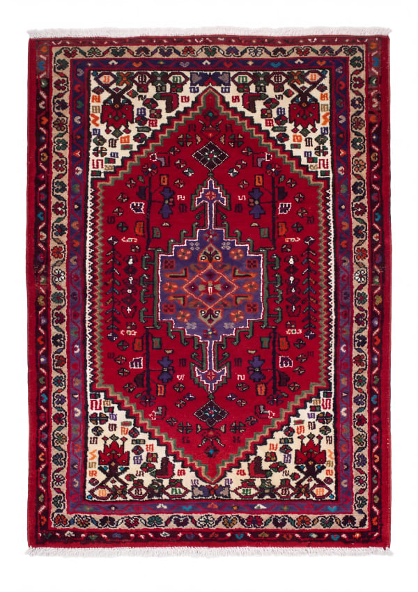 Hamadan Medallion Red Blue, Hamadan tribal rug, in madder red, Wool, 91x152 cm, Nasim Carpets Malaysia