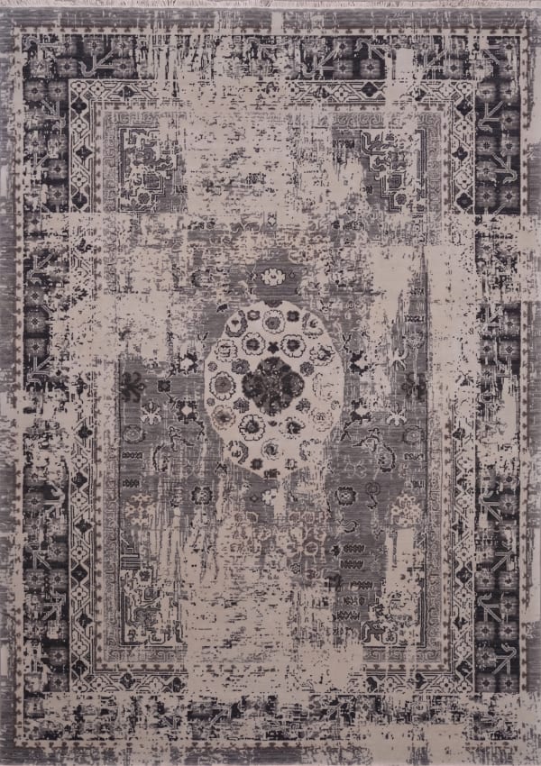 Anatolian Distressed Medallion Grey, Turkey modern rug, in slate grey, Wool, 162x241 cm, Nasim Carpets Malaysia