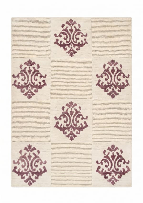 Anatolian Damask Medallion Ivory Plum, Turkey modern rug, in ivory, Wool, 91x152 cm, Nasim Carpets Malaysia