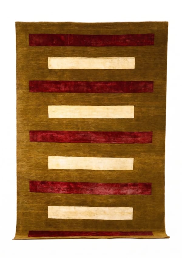 Pakistani Gabbeh Horizontal Stripe Olive, Pakistan modern rug, in olive brown, Wool, 183x283 cm, Nasim Carpets Malaysia