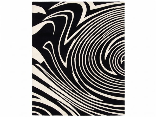Turkish Abstract Swirl Black Ivory, Turkey modern rug, in jet black, Wool, 210x302 cm, Nasim Carpets Malaysia