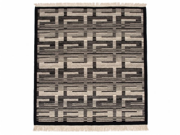 Nepali Abstract Brick Ivory Black, Nepal (Kathmandu Valley workshop tradition) modern rug, in ivory, Wool, 244x305 cm, Nasim Carpets Malaysia