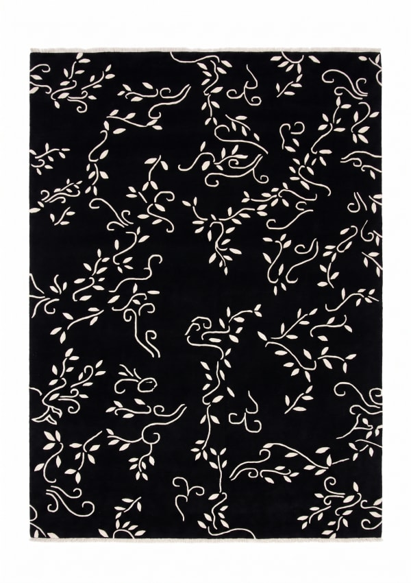 Indo-Nepali Vine Scroll Black, Nepal (Indo-Nepali workshop tradition) modern rug, in jet black, Wool, 183x244 cm, Nasim Carpets Malaysia