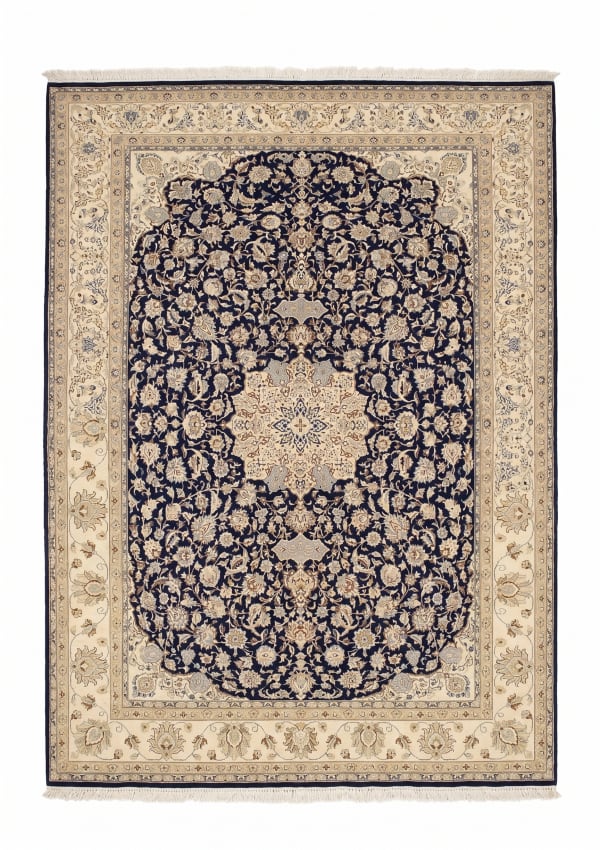 Nain Medallion Navy, Nain, Isfahan Province, Iran persian rug, in midnight navy, Wool, 268x366 cm, Nasim Carpets Malaysia