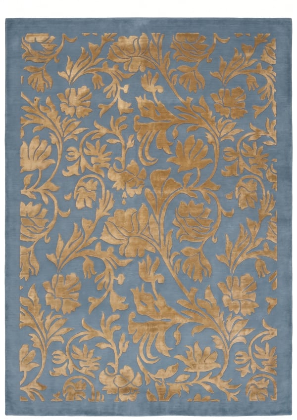 Indo-Nepali Allover Floral Steel Blue, Indo-Nepali (Nepal/North India collaborative weaving tradition) modern rug, in steel blue, Wool, 247x305 cm, Nasim Carpets Malaysia