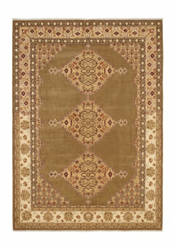 Serapi Medallion Khaki, Heriz-Serapi, Northwest Iran tribal rug, in warm khaki brown, Wool, 244x314 cm, Nasim Carpets Malaysia