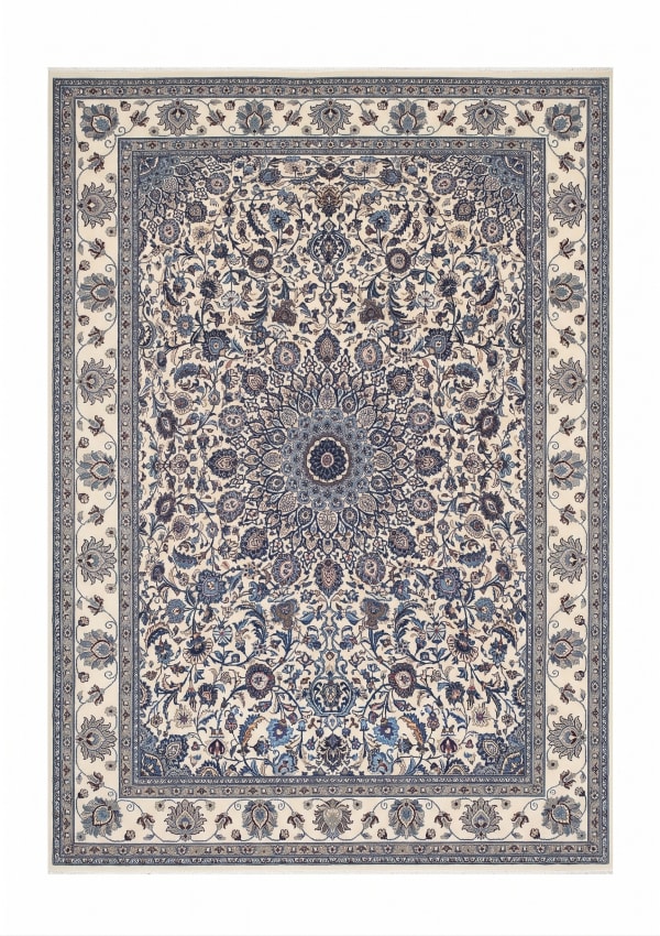 Nain Medallion Ivory Blue, Nain, Isfahan Province, Iran persian rug, in antique ivory, Wool, 305x396, Nasim Carpets Malaysia