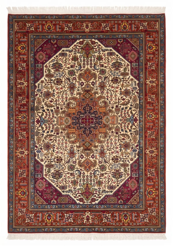 Tabriz Medallion Ivory, Tabriz, Iran persian rug, in antique ivory, Wool, 207x293, Nasim Carpets Malaysia