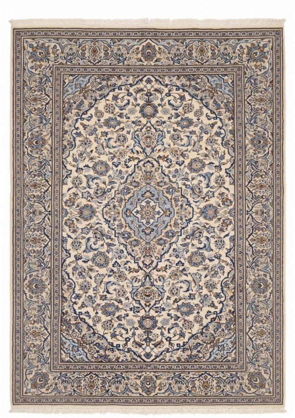 Kashan Medallion Ivory Blue, Kashan, Iran persian rug, in ivory, Wool, 207x283, Nasim Carpets Malaysia