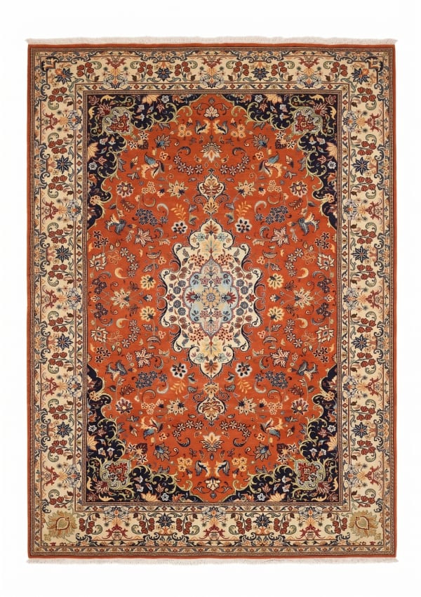 Tabriz Medallion Floral Terracotta, Tabriz, Iran persian rug, in terracotta red, Wool, 204x299, Nasim Carpets Malaysia