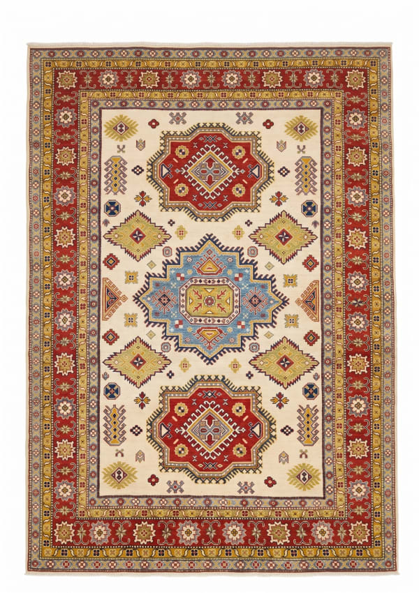 Kazak Medallion Ivory, Kazak, Caucasus / Afghan Kazak (contemporary production) tribal rug, in ivory, Wool, 201x277, Nasim Carpets Malaysia