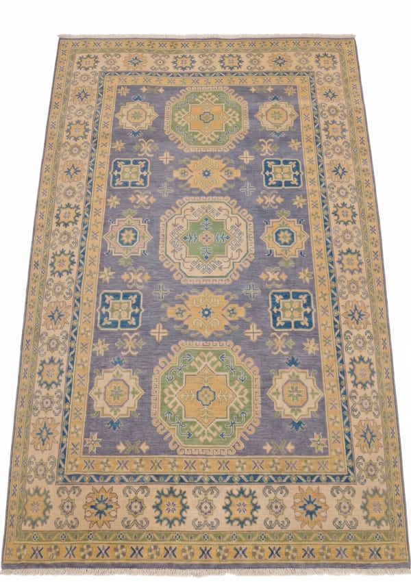 Kazak Medallion Slate Blue, Kazak, Caucasus (Afghan-woven in Caucasian Kazak tradition) tribal rug, in slate blue, Wool, 201x302, Nasim Carpets Malaysia