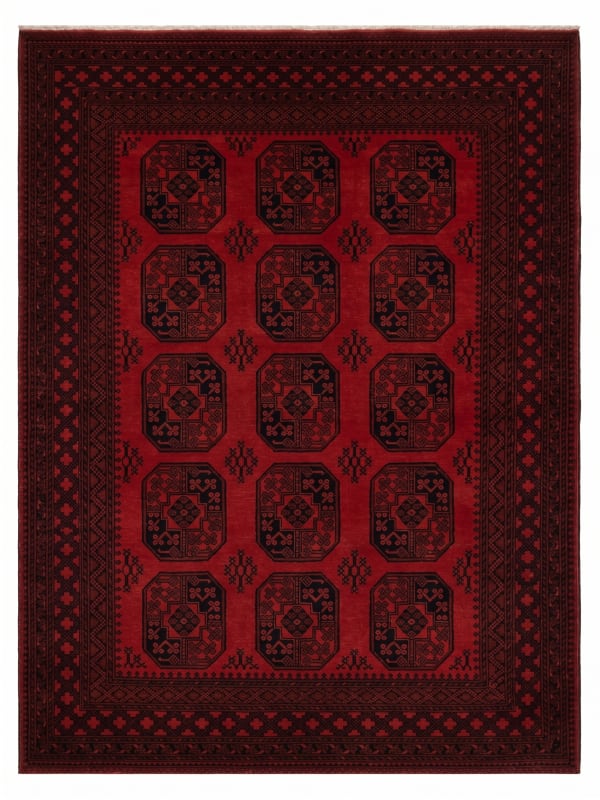Afghan Ersari Elephant Foot Crimson, Ersari Turkmen, Northern Afghanistan tribal rug, in madder crimson, Wool, 207x280, Nasim Carpets Malaysia