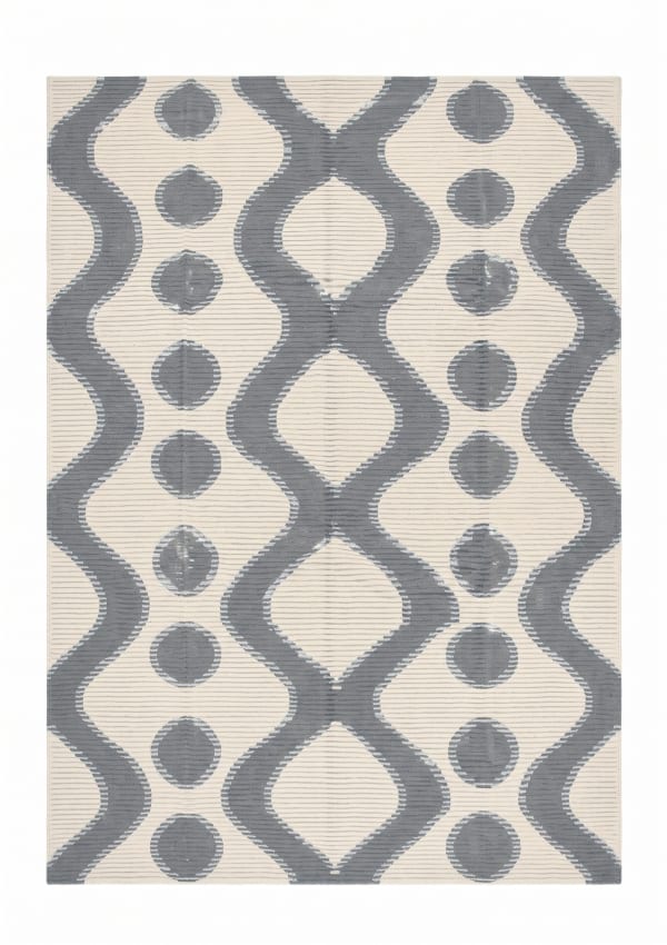Contemporary Ikat Ogee Slate, India (contemporary Indo-modern, ikat-influenced) modern rug, in warm ivory, Wool, 217x277, Nasim Carpets Malaysia