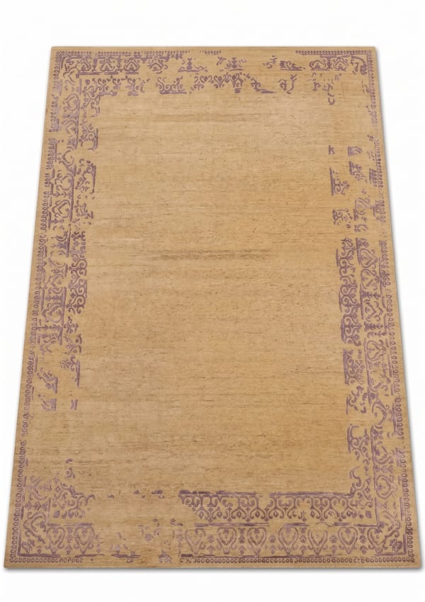 Indo-Persian Arabesque Sand Lavender, India (Indo-Persian tradition) modern rug, in warm sand, Viscose, 201x305, Nasim Carpets Malaysia