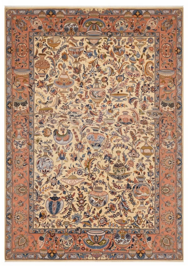 Tabriz Vase and Floral Ivory, Tabriz, Iran persian rug, in antique ivory, Wool, 244x354, Nasim Carpets Malaysia