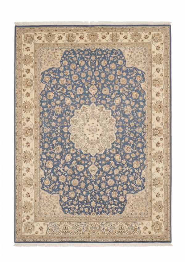 Kashan Medallion Floral Steel Blue, Kashan, Iran persian rug, in steel blue, Wool, 268x366, Nasim Carpets Malaysia