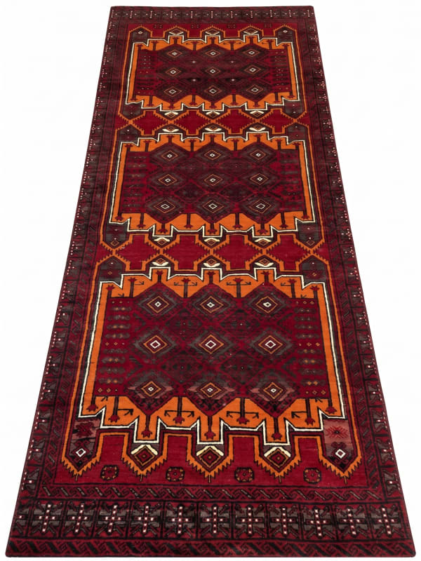 Baluch Geometric All-Over Crimson, Baluchistan, Afghanistan/Pakistan Border Region tribal rug, in madder crimson, Wool, 152x302, Nasim Carpets Malaysia