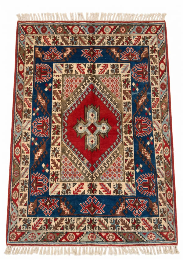 Kazak Medallion Blue Red, Kazak, South Caucasus (Azerbaijan/Armenia border region) tribal rug, in indigo blue, Wool, 4481x4877, Nasim Carpets Malaysia