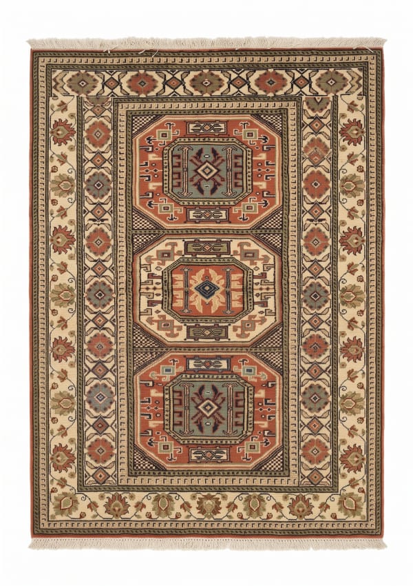 Kazak Triple Medallion Terracotta, Kazak, Caucasus (Southwest Azerbaijan / Armenia border region) tribal rug, in terracotta red, Wool, 2652x4694, Nasim Carpets Malaysia