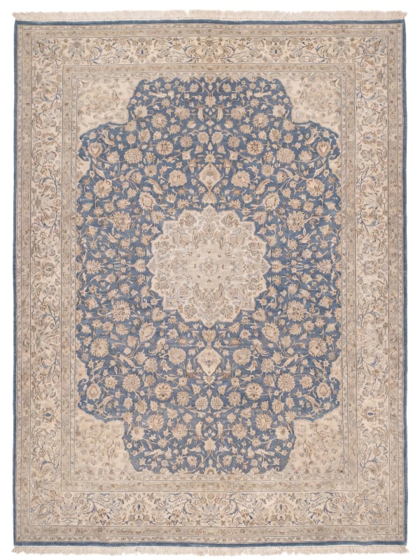 Kashan Medallion Floral Steel Blue, Kashan, Iran persian rug, in steel blue, Wool, 268x366, Nasim Carpets Malaysia