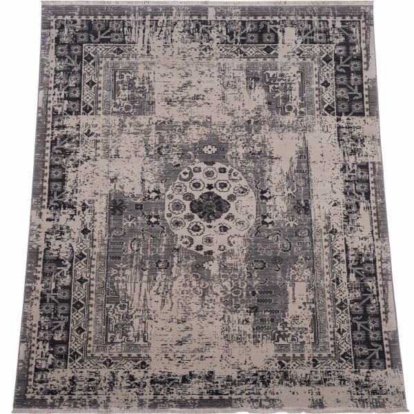 Persian Medallion Distressed Grey, Isfahan or Kashan, Iran modern rug, in slate grey, Wool, 204x296 cm, Nasim Carpets Malaysia