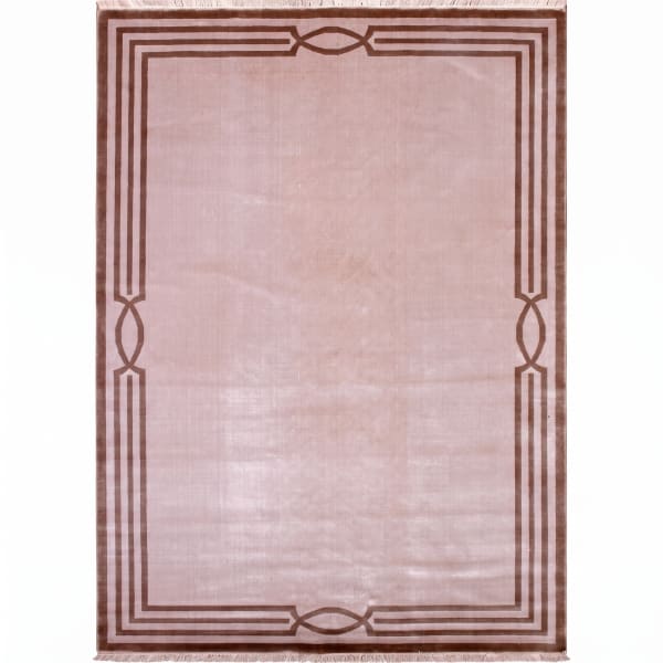 Contemporary Border Blush Minimalist, Contemporary European/International Design, likely Belgium or Turkey (machine-made export market) modern rug, in blush rose, Viscose, 201x296 cm, Nasim Carpets Malaysia