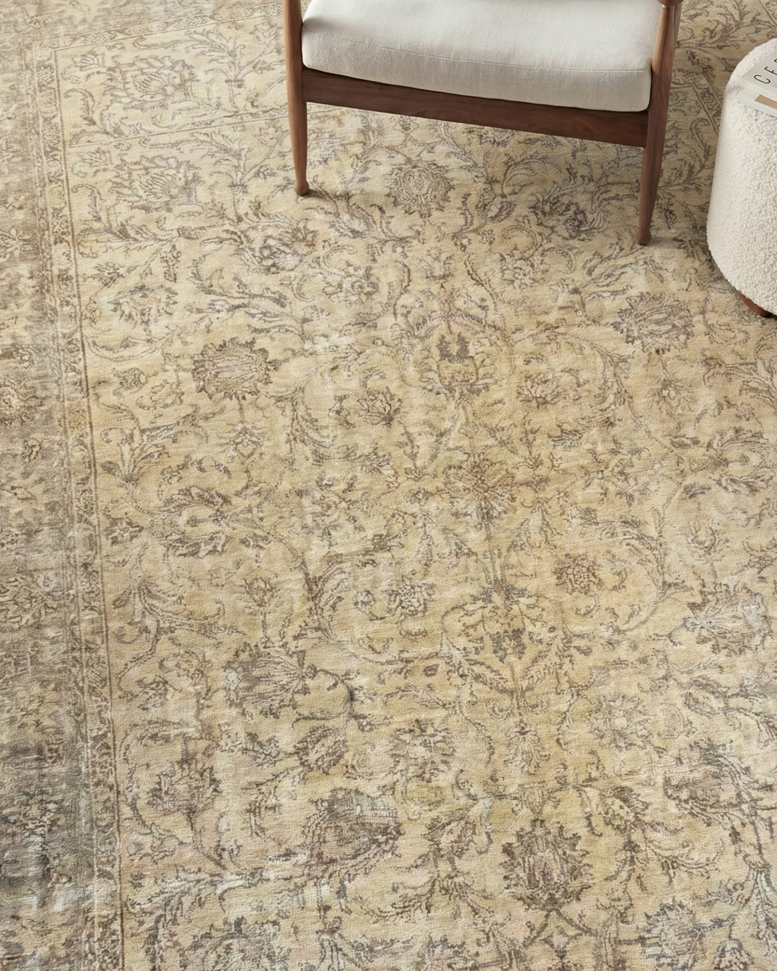 Vintage Tabriz Sand Floral, Tabriz persian rug, in ivory, Wool, 274x365 cm, Nasim Carpets Malaysia — view 2