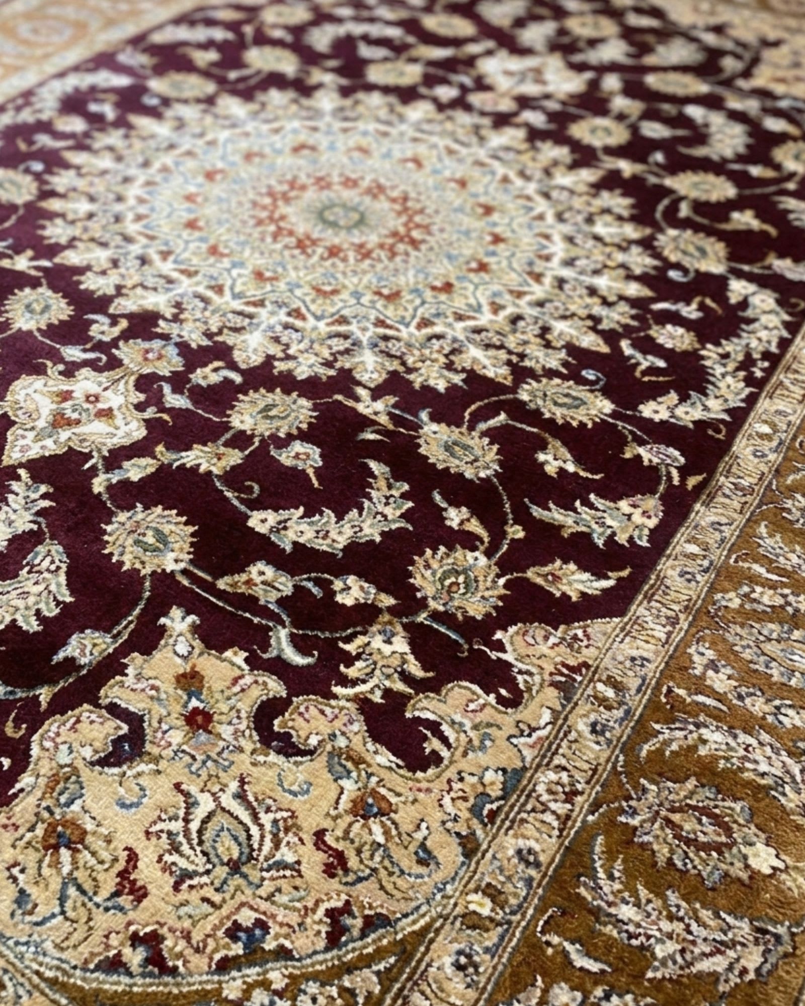 Qum Silk Signed By Masterweaver Hamadi, Qum persian rug, in burgundy, Pure Silk, 91x152 cm, Nasim Carpets Malaysia — view 3