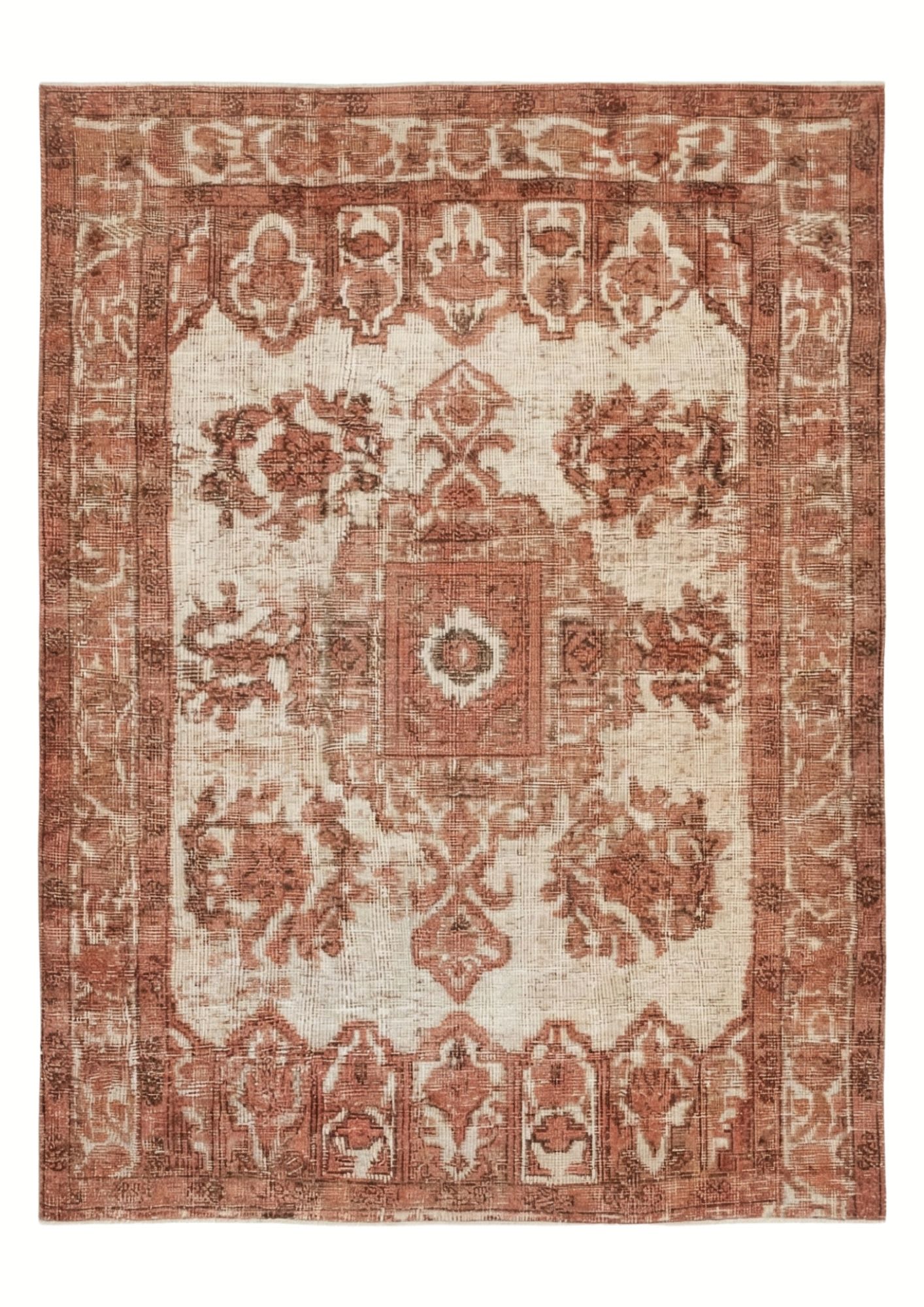 Vintage Kirman Distressed Floral Medallion, Kirman persian rug, in red, Wool, 183x274 cm, Nasim Carpets Malaysia — view 1