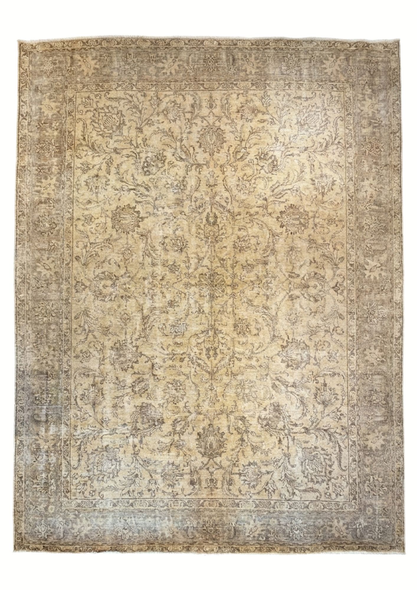 Vintage Tabriz Sand Floral, Tabriz persian rug, in ivory, Wool, 274x365 cm, Nasim Carpets Malaysia — view 1