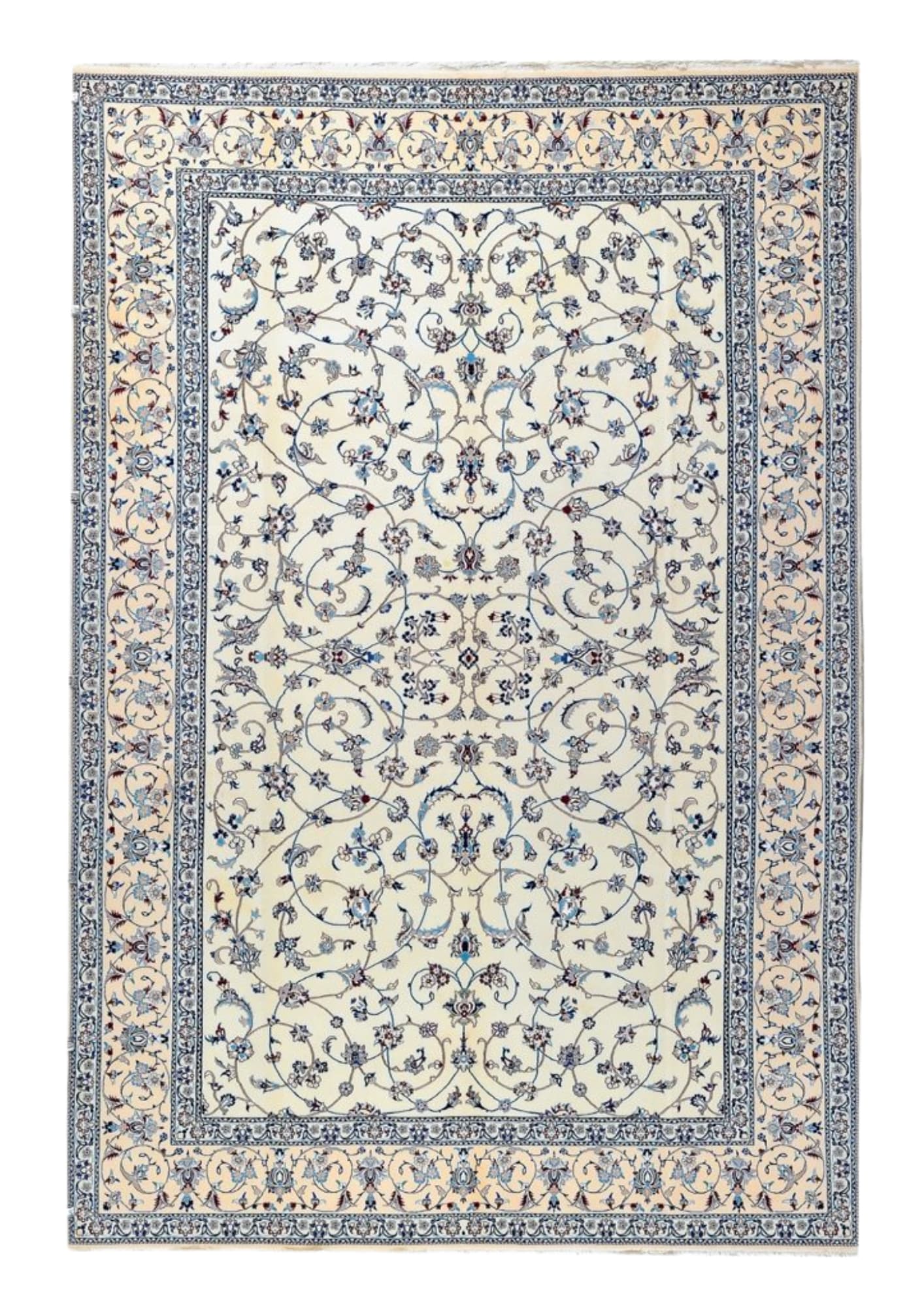 Nain Blue Vine Ivory, Nain persian rug, in ivory, Silk and Wool, 244x305 cm, Nasim Carpets Malaysia — view 1