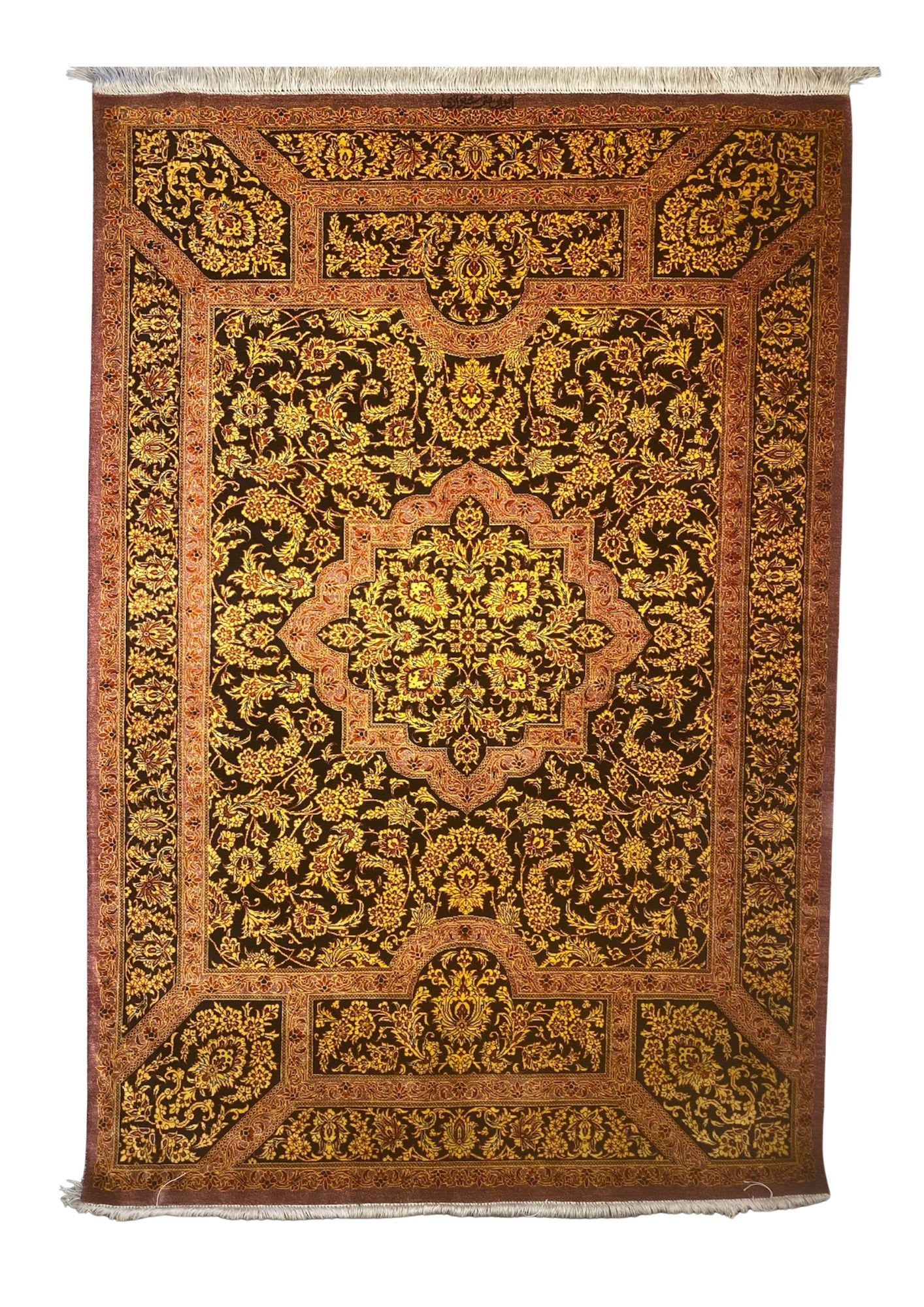 Qum Silk Golden Medallion, Qum persian rug, in gold, Pure Silk, 91x152 cm, Nasim Carpets Malaysia — view 1