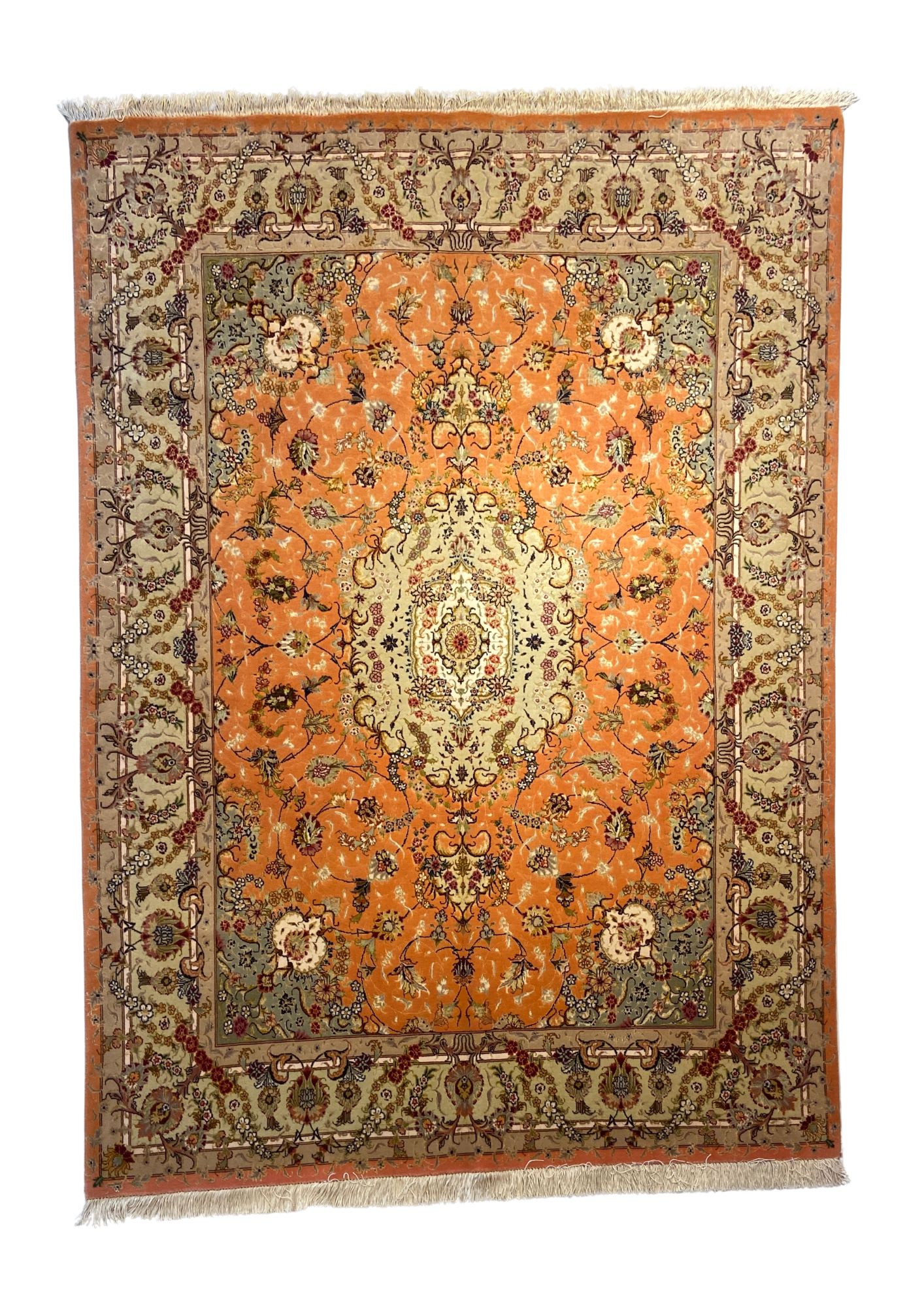 Tabriz Haj Jalili-Style Medallion, Tabriz persian rug, in orange, Silk and Wool, 152x243 cm, Nasim Carpets Malaysia — view 1