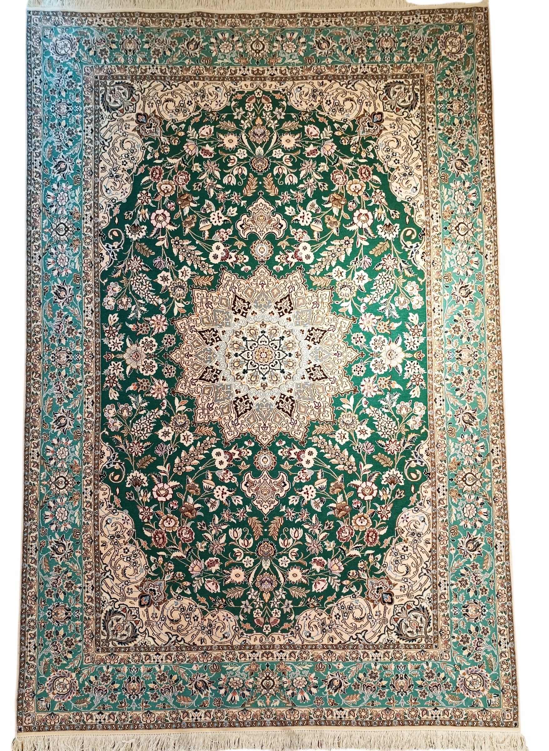 Nain Emerald Garden Medallion, Nain persian rug, in green, Silk and Wool, 244x305 cm, Nasim Carpets Malaysia — view 1