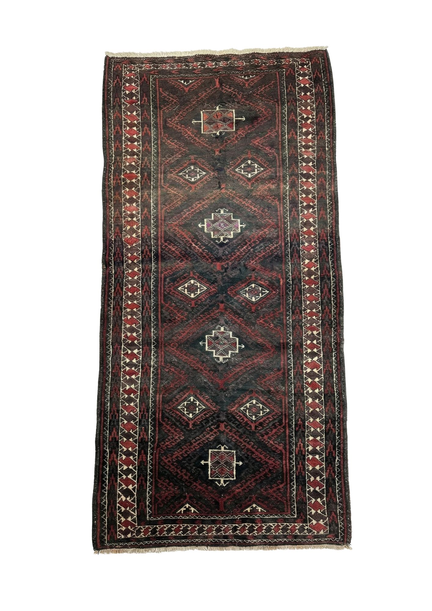 Antique Balochi Tribal Runner, Balochi tribal rug, in red / burgundy, Wool, 137x213 cm, Nasim Carpets Malaysia — view 1